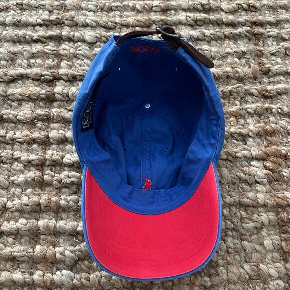Polo Ralph Lauren Classic Cotton Dad Hat – Blue/Red – Leather Strap – Unisex - Picture 4 of 7